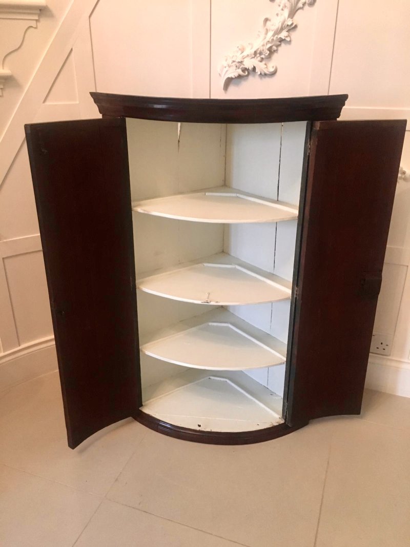 George III Mahogany Hanging Bow Front Corner Cabinet - Image 4